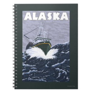 AlaskaCrab Boat Vintage Travel Poster Notizblock