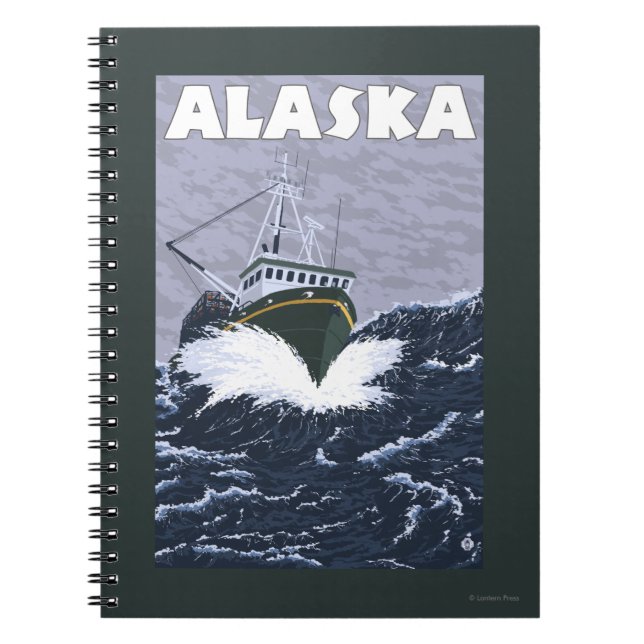 AlaskaCrab Boat Vintage Travel Poster Notizblock (Vorderseite)