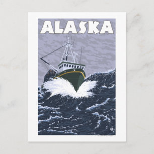AlaskaCrab Boat Vintage Travel Poster Postkarte