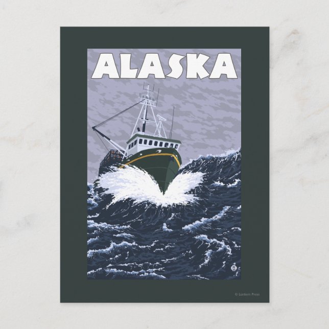 AlaskaCrab Boat Vintage Travel Poster Postkarte (Vorderseite)