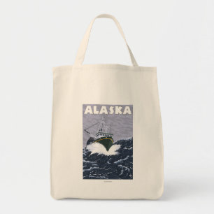 AlaskaCrab Boat Vintage Travel Poster Tragetasche