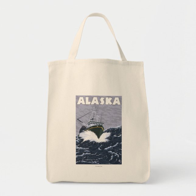 AlaskaCrab Boat Vintage Travel Poster Tragetasche (Vorne)