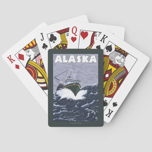 AlaskaCrab Boots-Vintages Reise-Plakat Spielkarten (Rückseite)