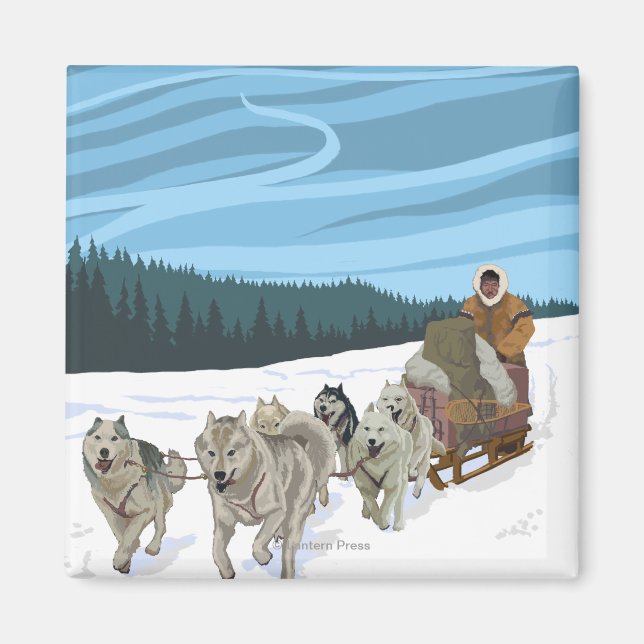 AlaskaDogsledding Vintage Travel Poster Magnet (Vorne)