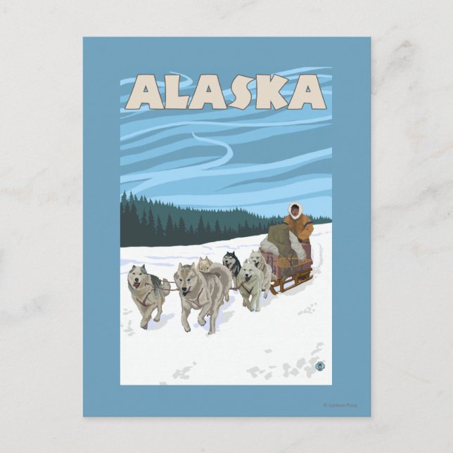 AlaskaDogsledding Vintage Travel Poster Postkarte (Vorderseite)