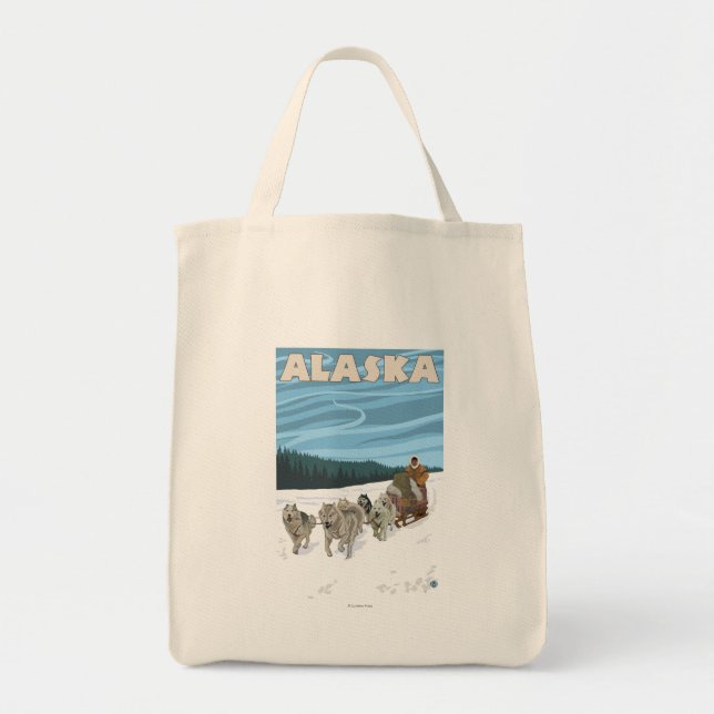 AlaskaDogsledding Vintage Travel Poster Tragetasche (Vorne)