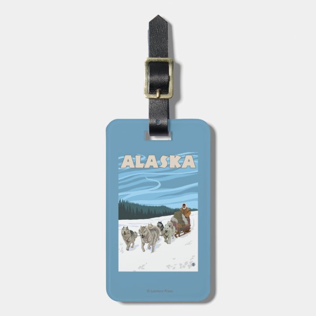 AlaskaDogsledding Vintages Reise-Plakat Gepäckanhänger (Vorderseite vertikal)