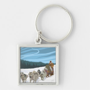 AlaskaDogsledding Vintages Reise-Plakat Schlüsselanhänger
