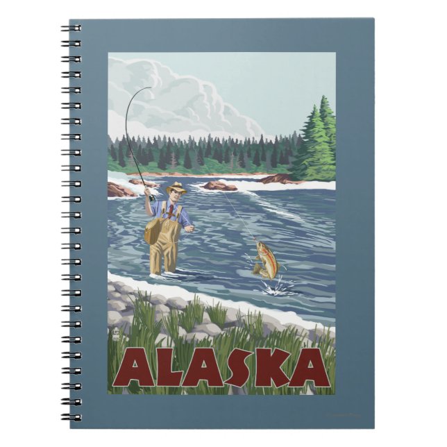 AlaskaFly Fisherman Vintage Travel Poster Notizblock (Vorderseite)