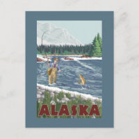 AlaskaFly Fisherman Vintage Travel Poster