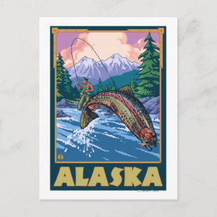 AlaskaFly Fishing Scene Postkarte