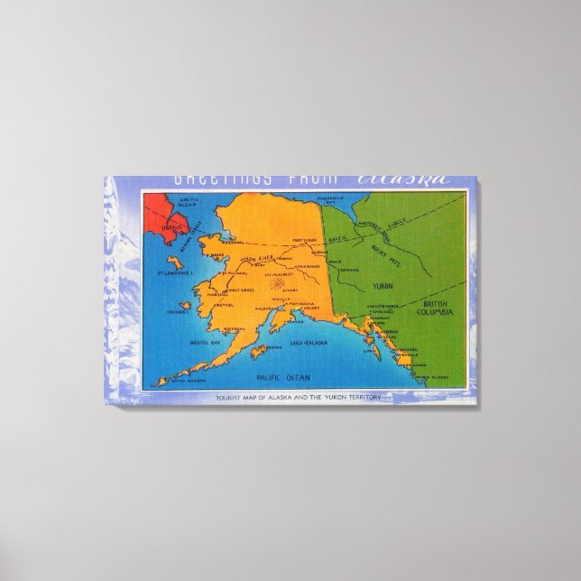 AlaskaGrüße von Alaska Karte Leinwanddruck (Vorderseite)