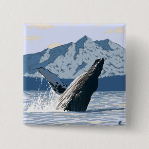 AlaskaHumpback Wal-Vintages Reise-Plakat Button