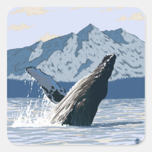AlaskaHumpback Wal-Vintages Reise-Plakat Quadratischer Aufkleber