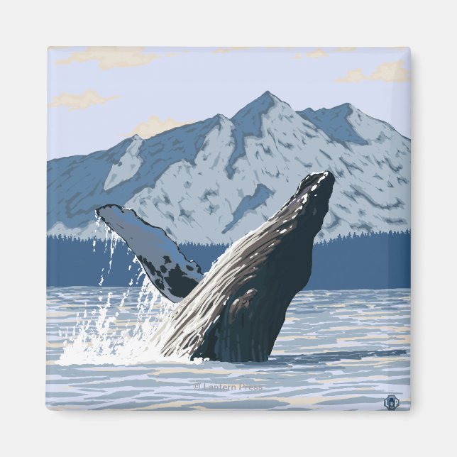 AlaskaHumpback Whale Vintage Travel Poster Magnet (Vorne)