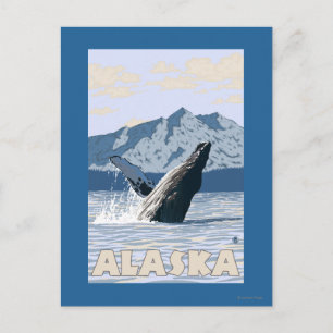 AlaskaHumpback Whale Vintage Travel Poster Postkarte