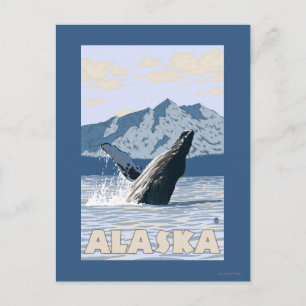 AlaskaHumpback Whale Vintage Travel Poster Postkarte