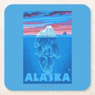 AlaskaIceberg Vintages Reise-Plakat Rechteckiger Pappuntersetzer