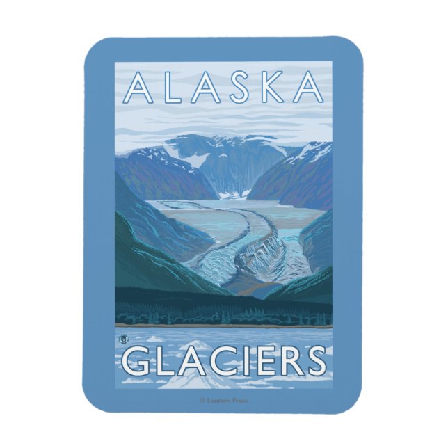 AlaskaLarge Glacier Scene Vintage Travel Magnet (Vertikal)