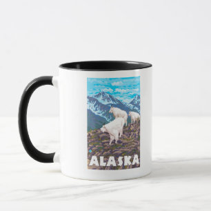 AlaskaMountain Ziegen-Vintages Reise-Plakat Tasse
