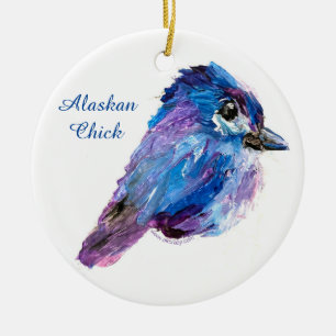 Alaskan Chick Round Keramik Ornament_QR Keramik Ornament