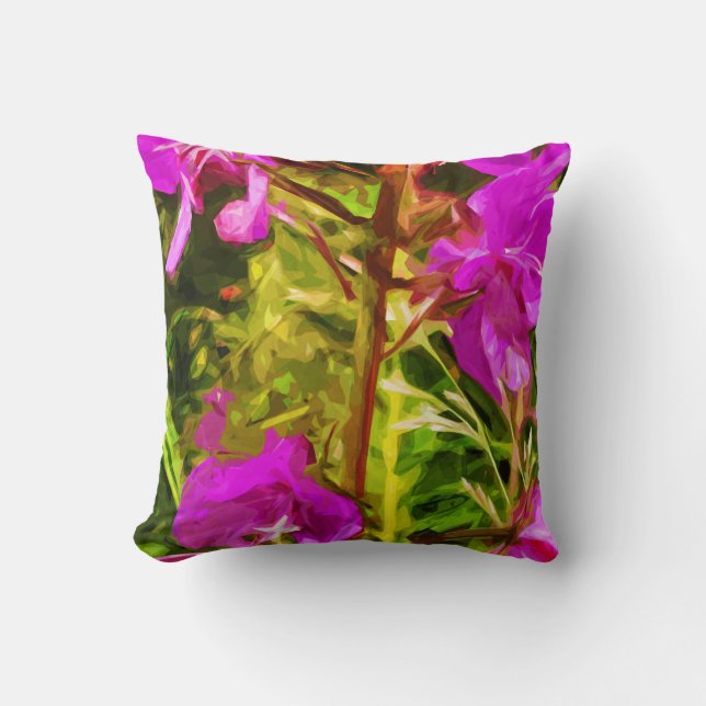 Alaskan Fireweed Pink Wildblume Abstrakt Kissen (Vorderseite)