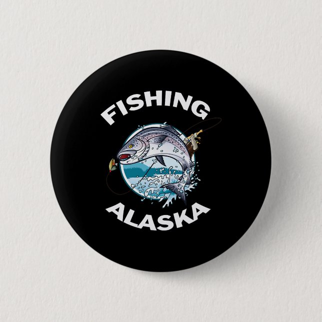 Alaskan Fish Alaska's Wilder Lachs Souvenir Fische Button (Vorderseite)