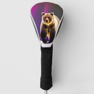 Alaskan Grizzly Bear und Pink Aurora Borealis Golf Headcover