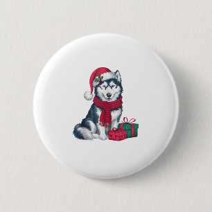 Alaskan Husky Dog Christmas Outfits Weihnachtsmann Button
