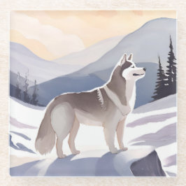 Alaskan Husky | Dog Mountain Aquarell Glasuntersetzer