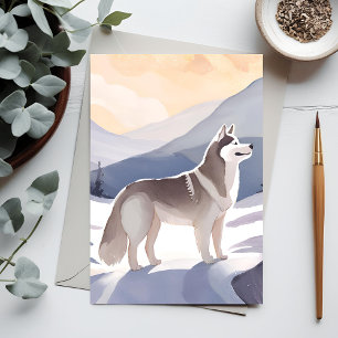 Alaskan Husky   Dog Mountain Aquarell Postkarte