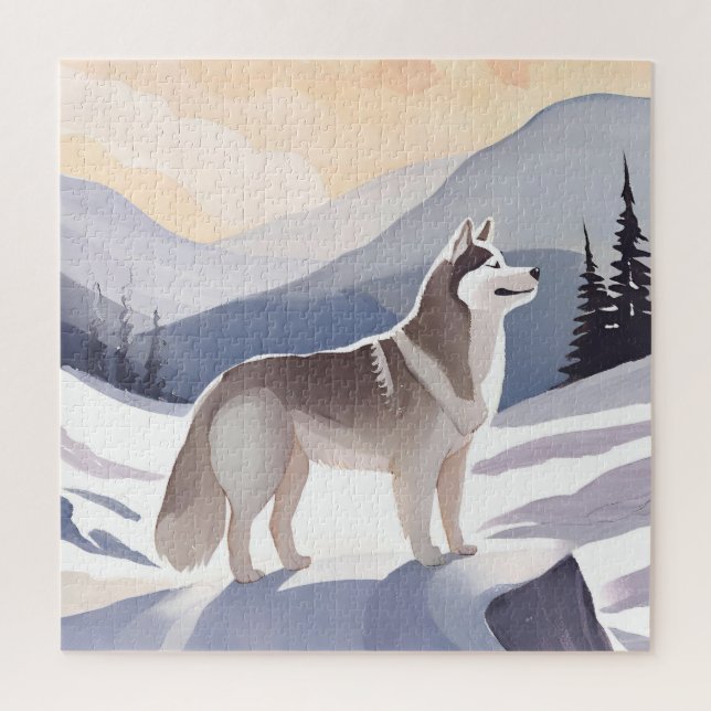 Alaskan Husky | Dog Mountain Aquarell Puzzle (Vertikal)