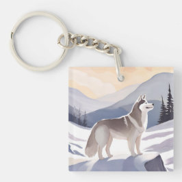 Alaskan Husky | Dog Mountain Aquarell Schlüsselanhänger