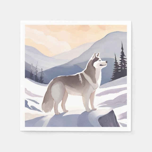 Alaskan Husky | Dog Mountain Aquarell Serviette (Vorderseite)