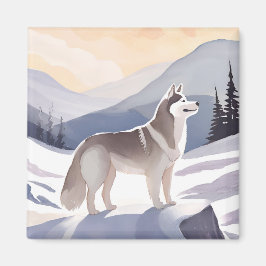 Alaskan Husky | Dog Mountain Watercolor Magnet