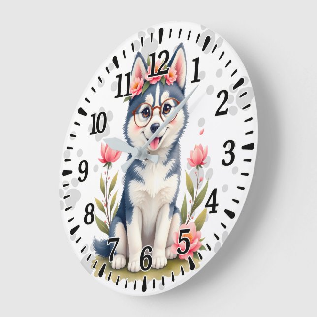 Alaskan Husky Große Wanduhr (Winkel)