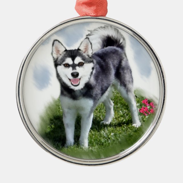 Alaskan Klee Kai Art Silbernes Ornament (Vorne)