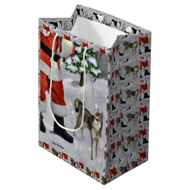 Alaskan Klee Kai Christmas Mittlere Geschenktüte (Vorderseite Schrägansicht)