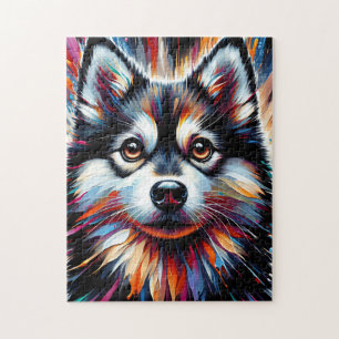 Alaskan Klee Kai Hund Acryl Druck   Bunt Puzzle