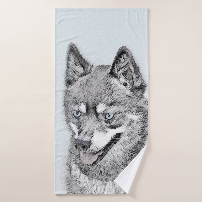 Alaskan Klee Kai Painting - Niedliche Original Dog Badhandtuch Set (Badehandtuch)