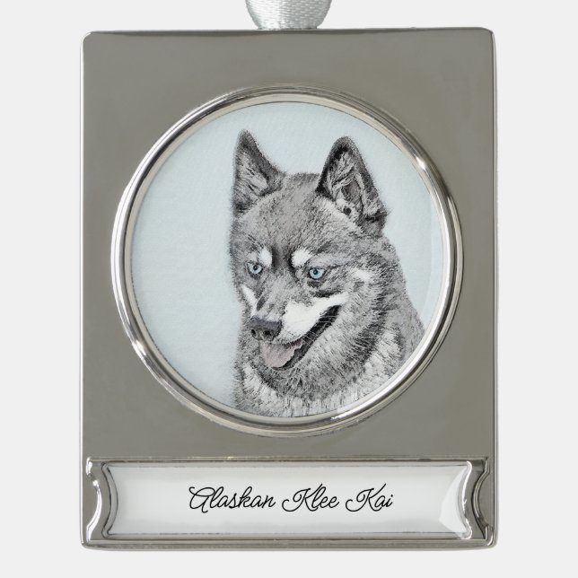 Alaskan Klee Kai Painting - Niedliche Original Dog Banner-Ornament Silber (Vorderseite)