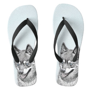 Alaskan Klee Kai Painting - Niedliche Original Dog Flip Flops