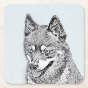 Alaskan Klee Kai Painting - Niedliche Original Dog Rechteckiger Pappuntersetzer