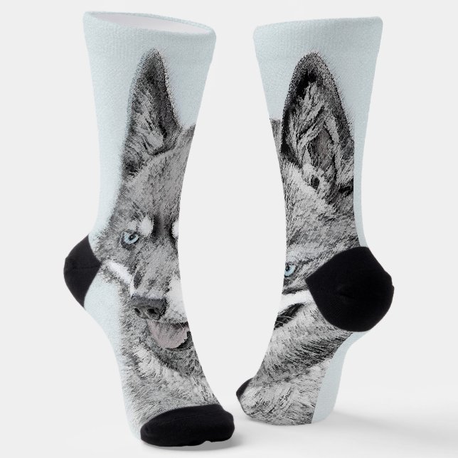 Alaskan Klee Kai Painting - Niedliche Original Dog Socken (Gewinkelt)