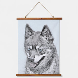 Alaskan Klee Kai Painting - Niedliche Original Dog Wandteppich Mit Holzrahmen