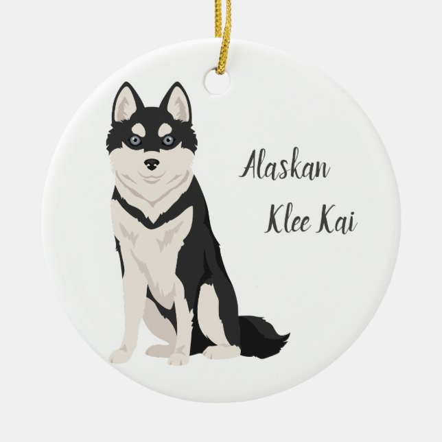 Alaskan Klee Kai Weihnachtsschmuck. Klee Kai Snow Keramik Ornament (Vorne)