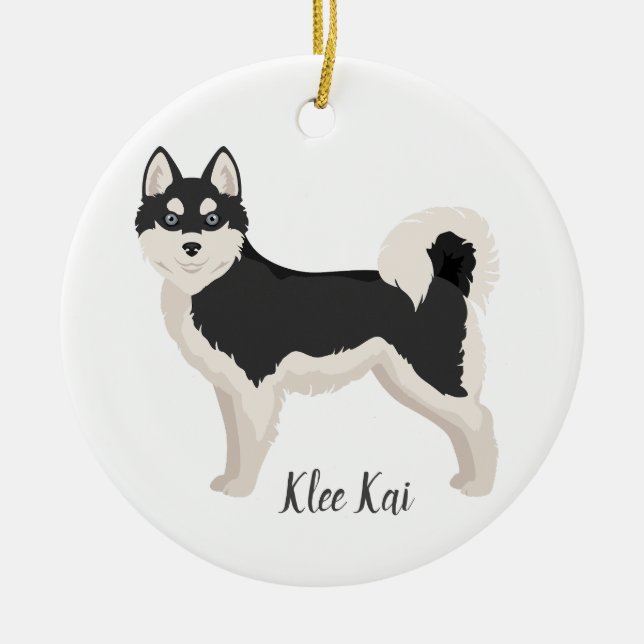 Alaskan Klee Kai Weihnachtsschmuck. Klee Kai Snow Keramik Ornament (Vorne)