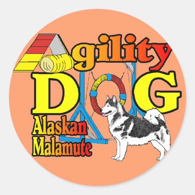 Alaskan Malamute Agility Geschenke Runder Aufkleber (Vorderseite)