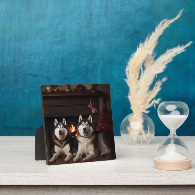 Alaskan Malamute am Feuerplatz Weihnachten Fotoplatte (InSitu)