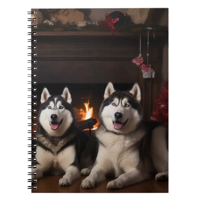Alaskan Malamute am Feuerplatz Weihnachten Notizblock (Vorderseite)